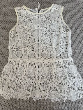 CABI White Floral Lace Peplum Top SZ M